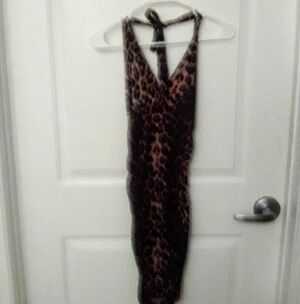 ROMWE Sleeveless Leopard Print Mini Body Con Dress W/ Sidess Cinching Sz S